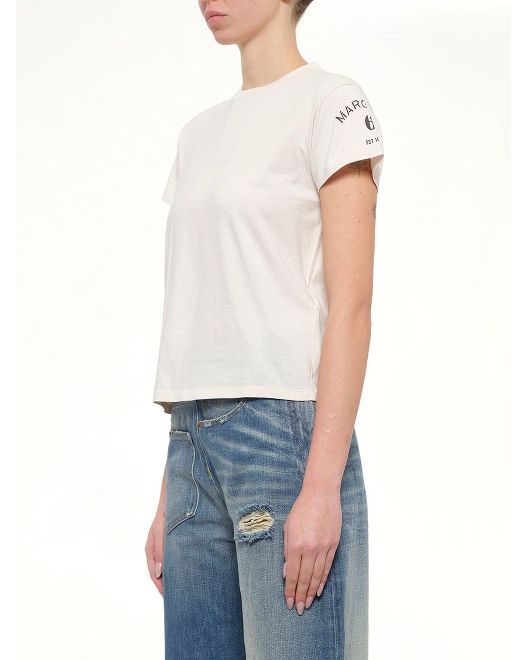MM6 by Maison Margiela White Sleeve Logo T-Shirt