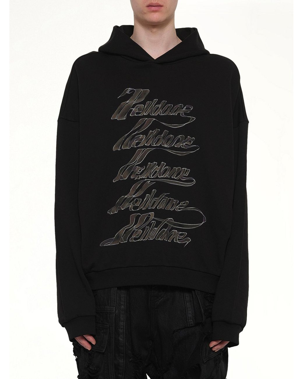 we11done Black Ribbon Multi-Logo Hoodie for men