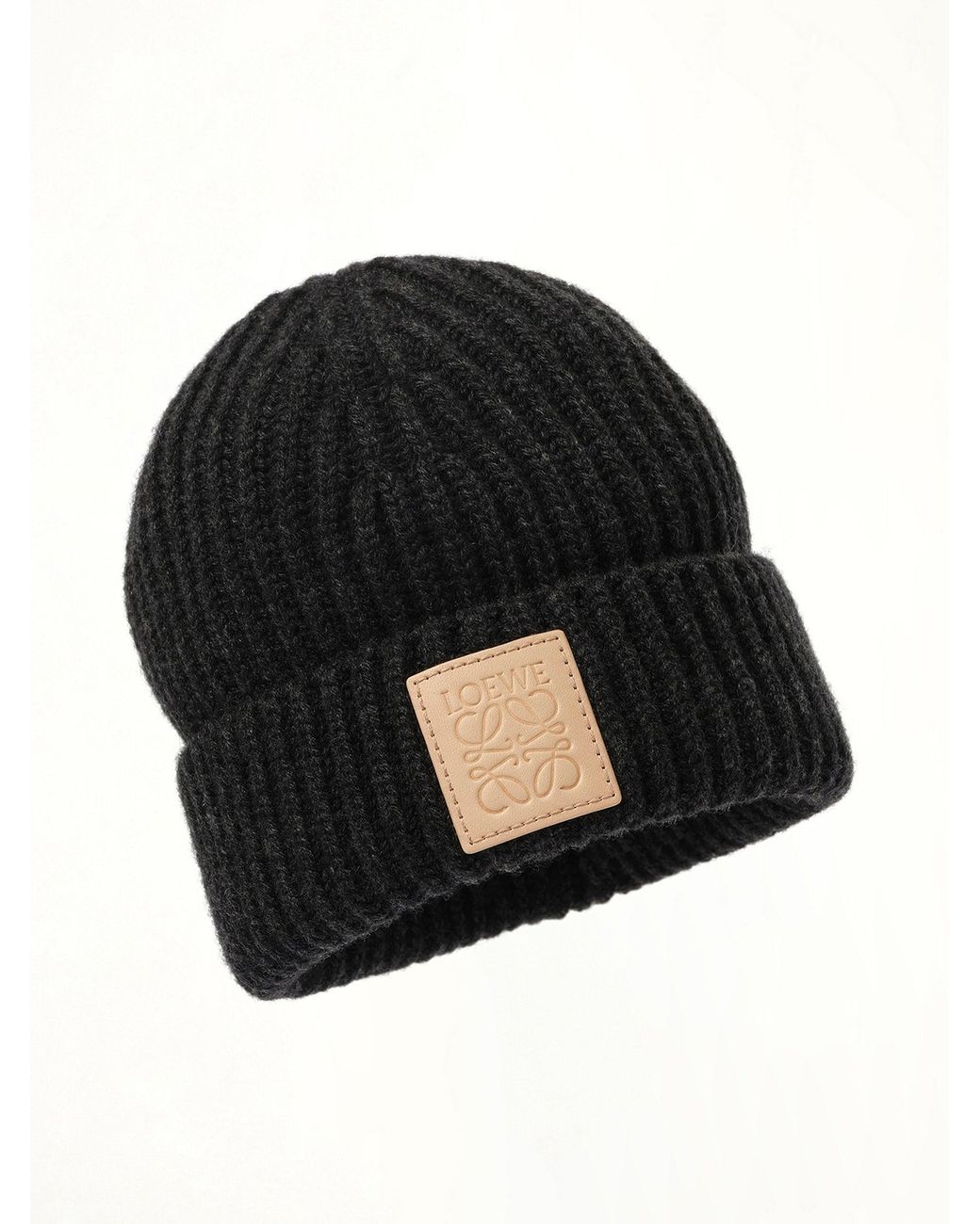 Loewe Black Leather Patch Beanie