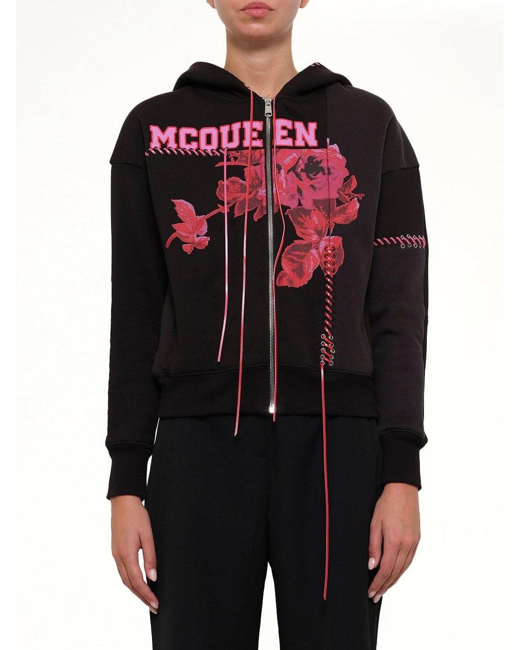 McQueen Black Rose Print Hoodies