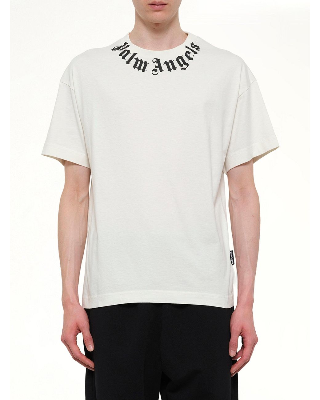 Palm Angels White Neck Logo Regular T-Shirt for men