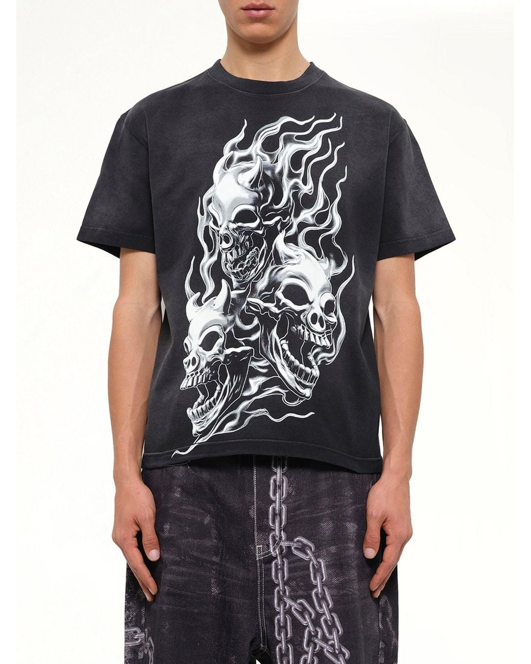 THUG CLUB Black Three Riding Skull Dirt T-Shirt for men