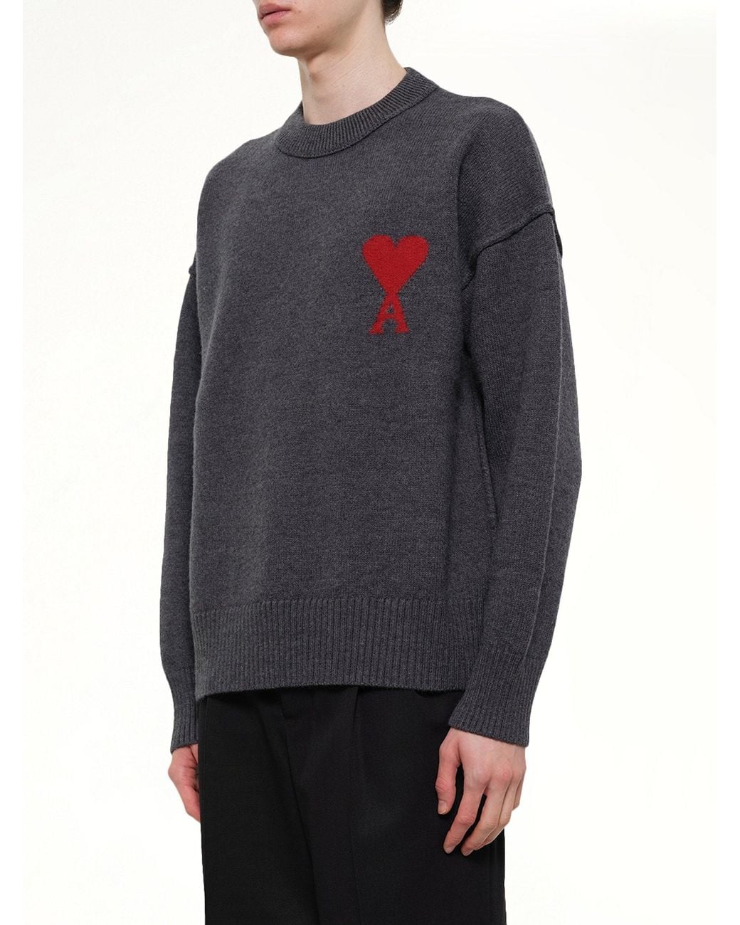 AMI Gray Ami De Coeur Sweater for men