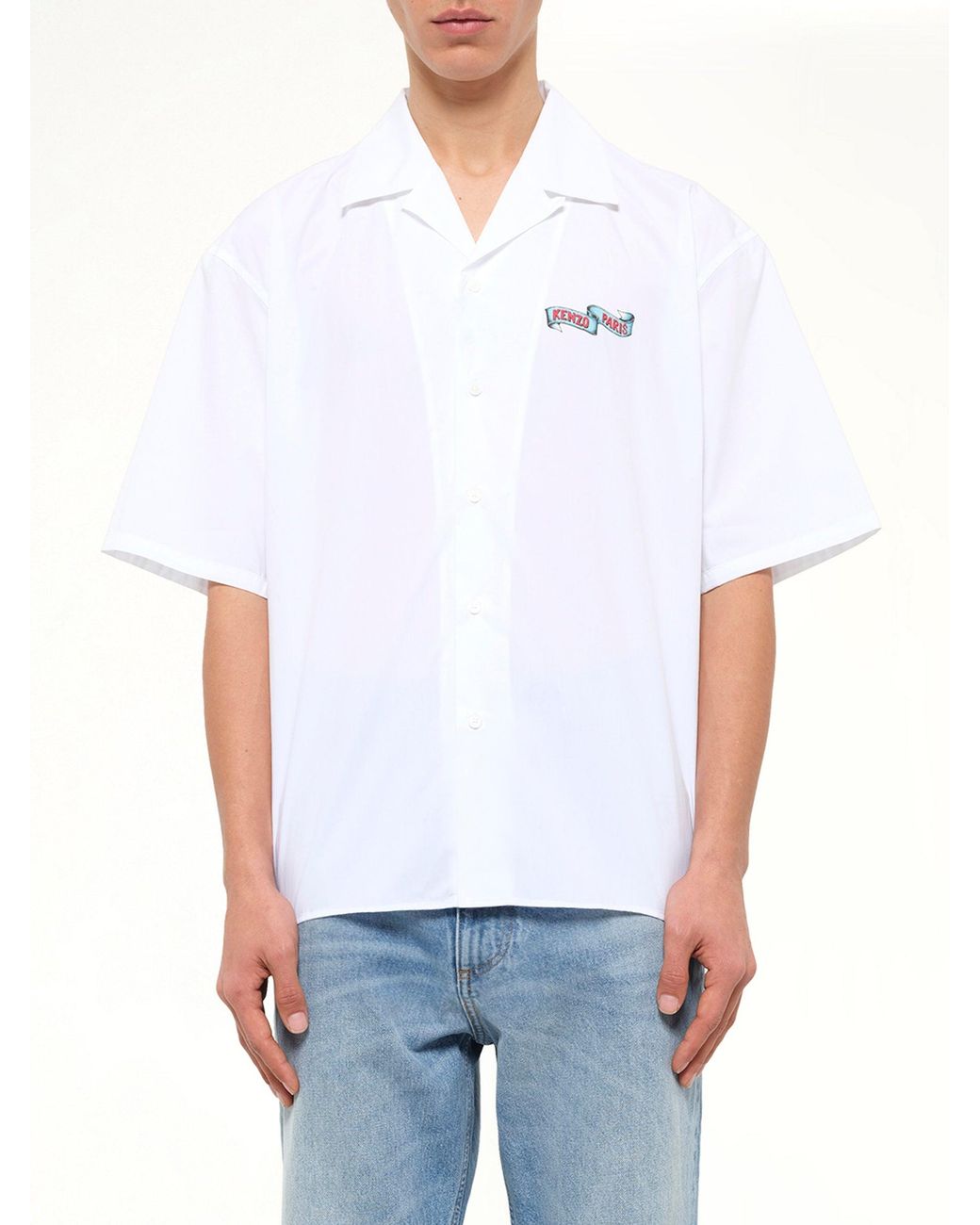 KENZO White Jumping Tiger Hawaiian Short Sleeve Shirt for men
