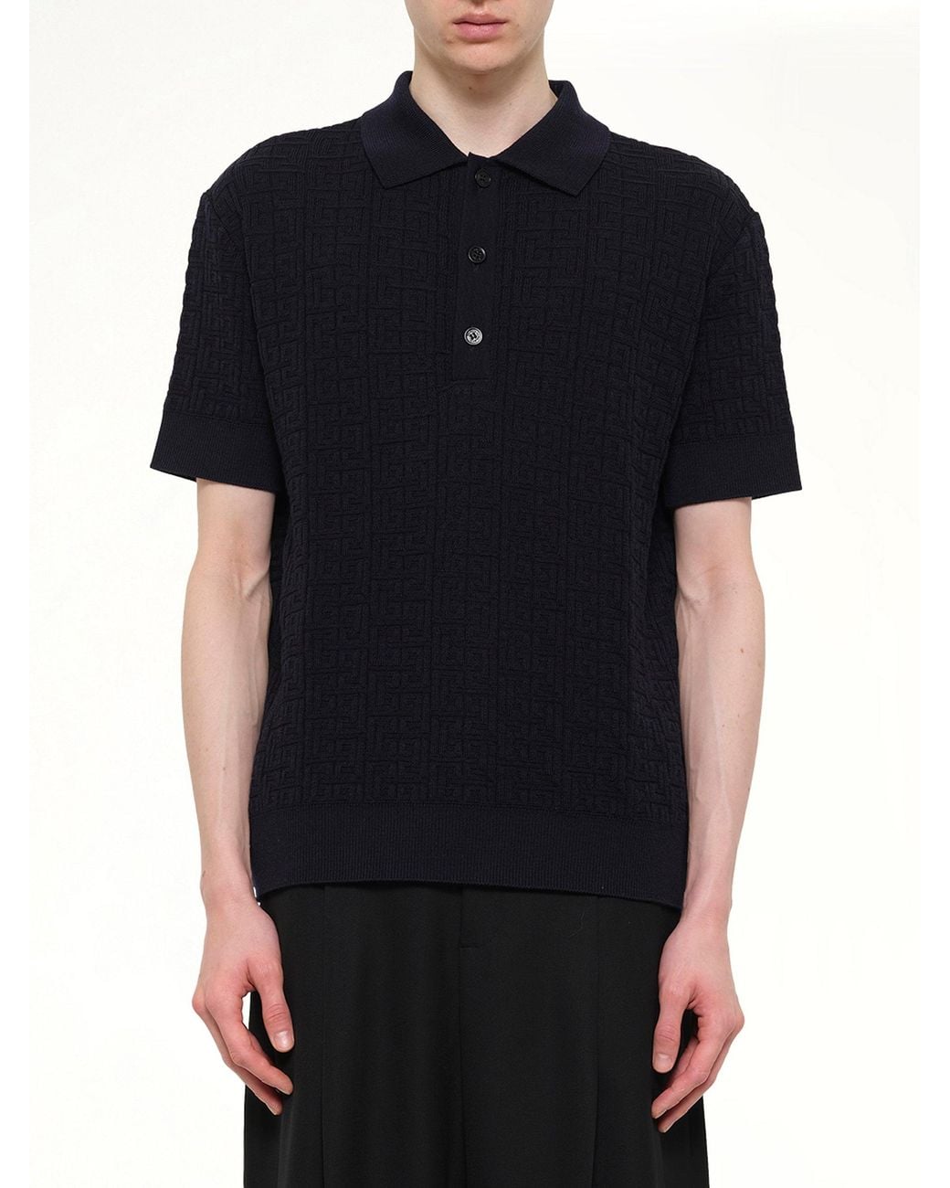 Balmain Black Monogram Vanise Knit Polo for men