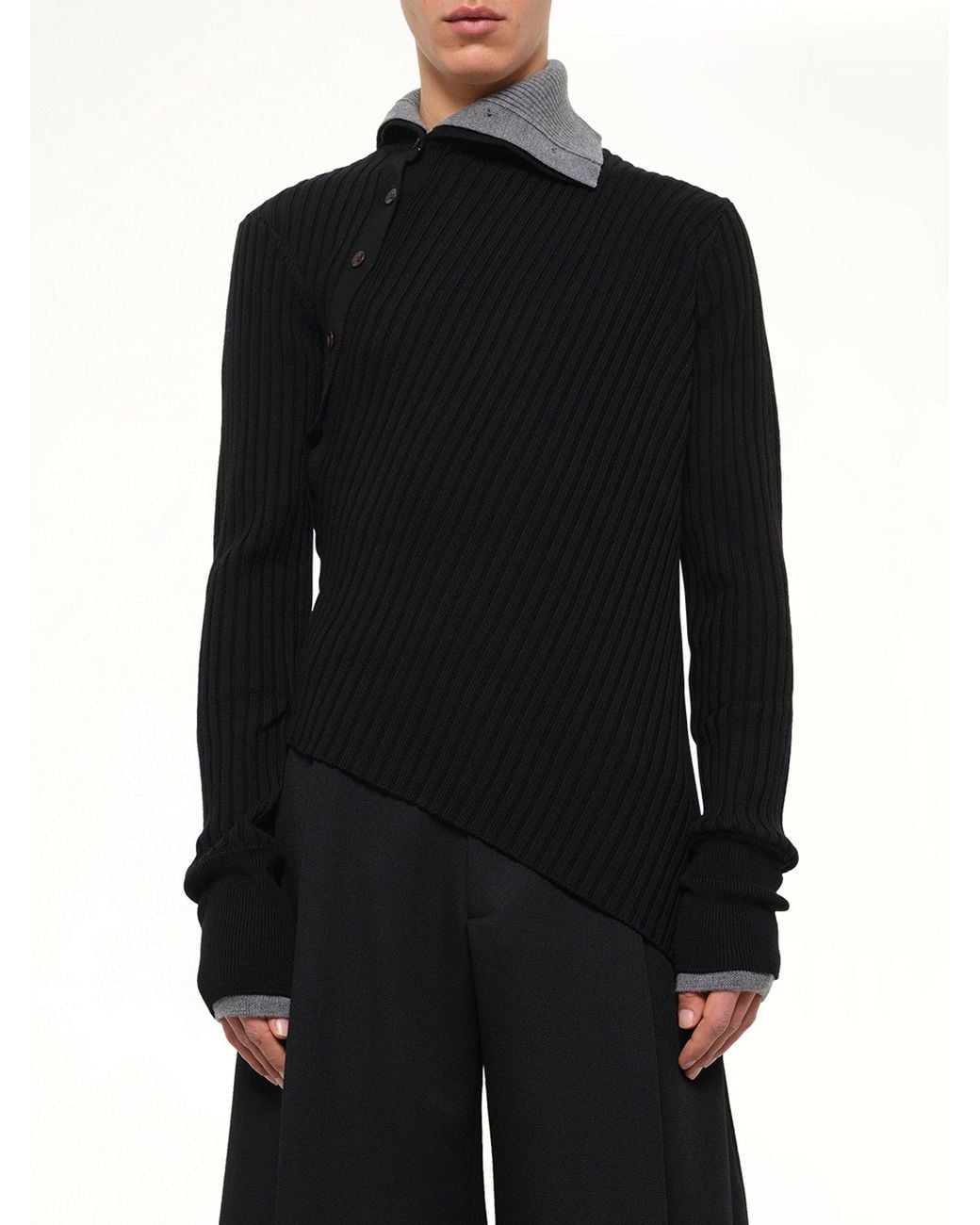 Egonlab Black Asymmetrical Wool Turtle Neck for men