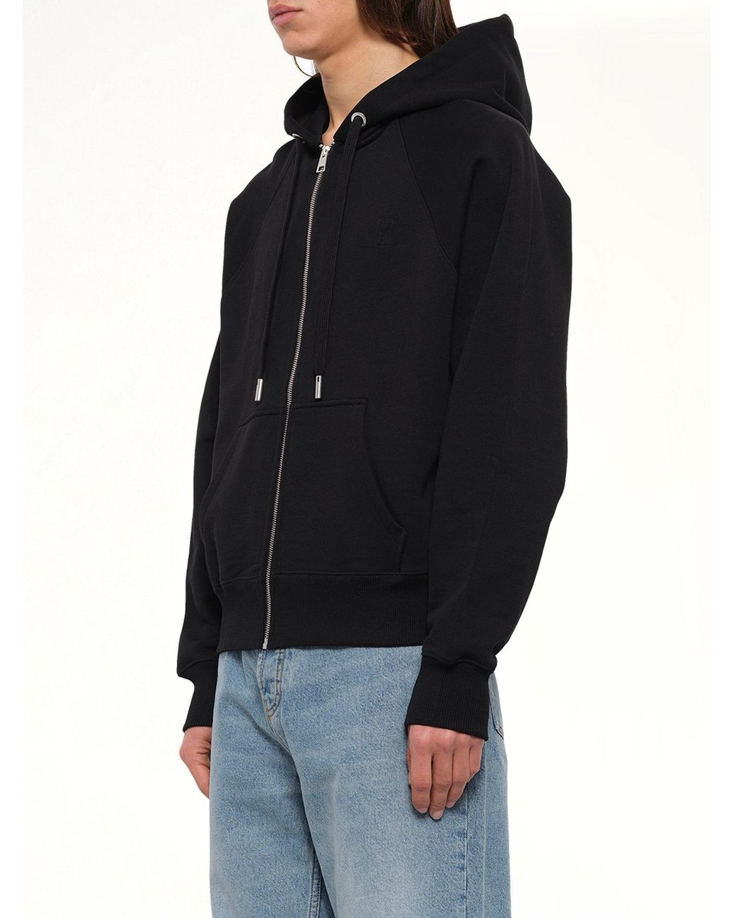 AMI Black Embossed Ami De Coeur Zipped Hoodie for men