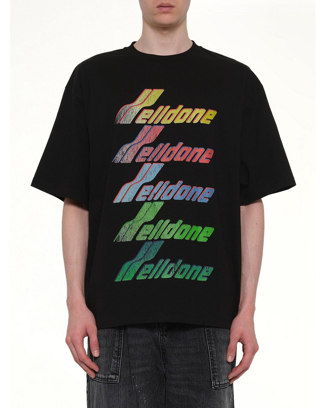 we11done Black Multi Logo T-Shirt for men