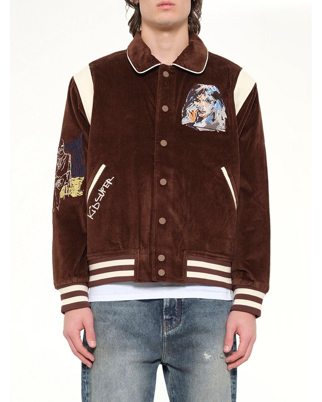 Kidsuper Brown Washed Corduroy Embroidered Faces Jacket for men