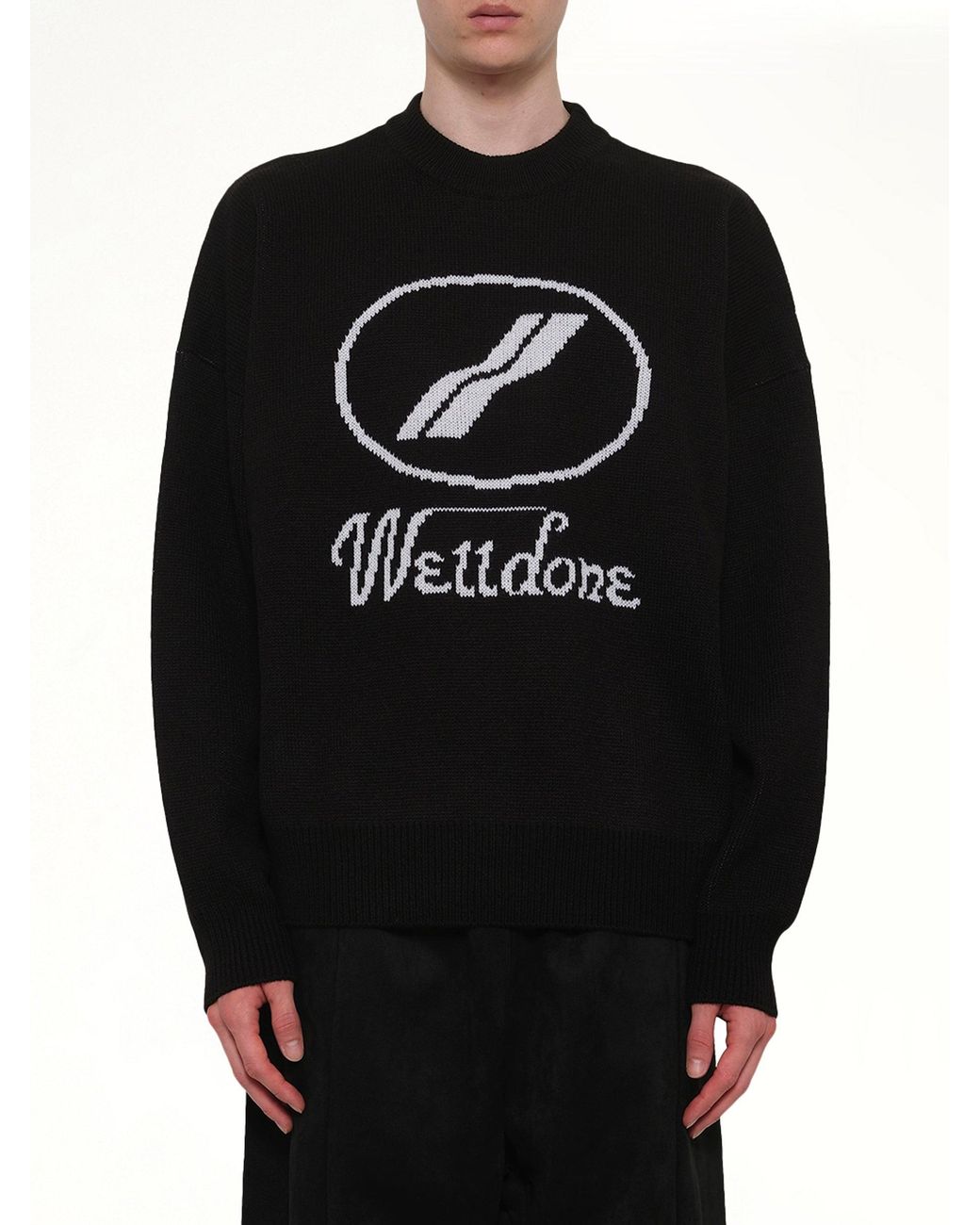 we11done Black Logo Jacquard Intarsia Sweater for men