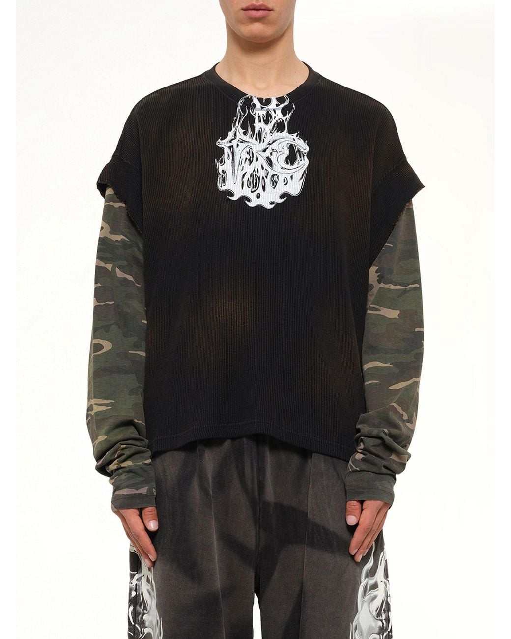 THUG CLUB Black Tc Hellfire Layered T-Shirt for men