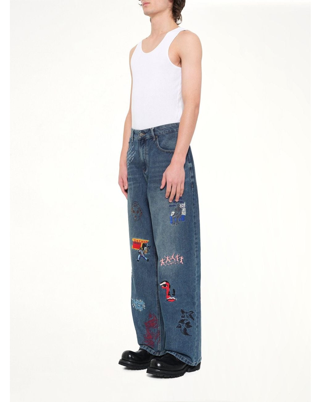 Kidsuper Blue Embroidered Paintings Balloon Pants for men