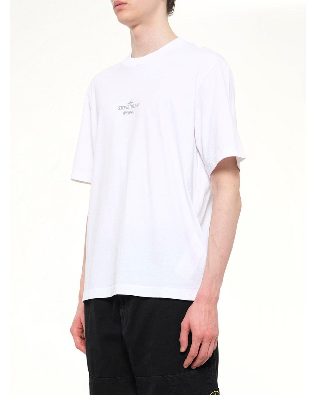 Stone Island White 2100033 Cotton Logo T-Shirt for men