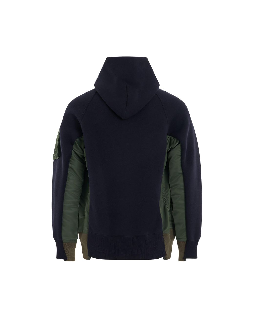 Sacai Sponge Sweat X Nylon Twill Panelled Hoodie In Navy/khaki in