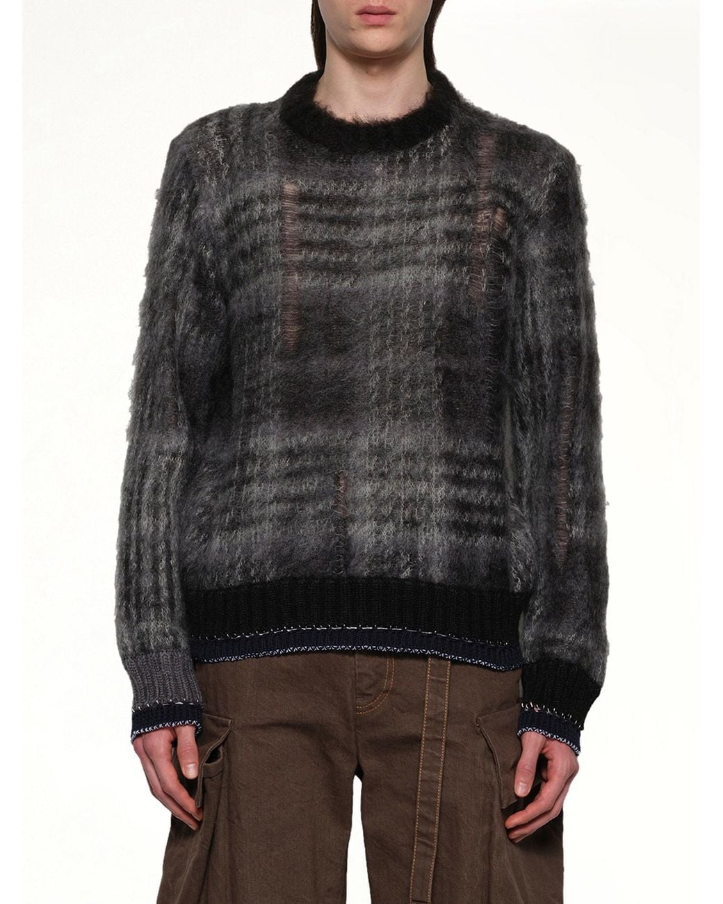 Sacai Black Plaid Mohair Knit Pullover for men
