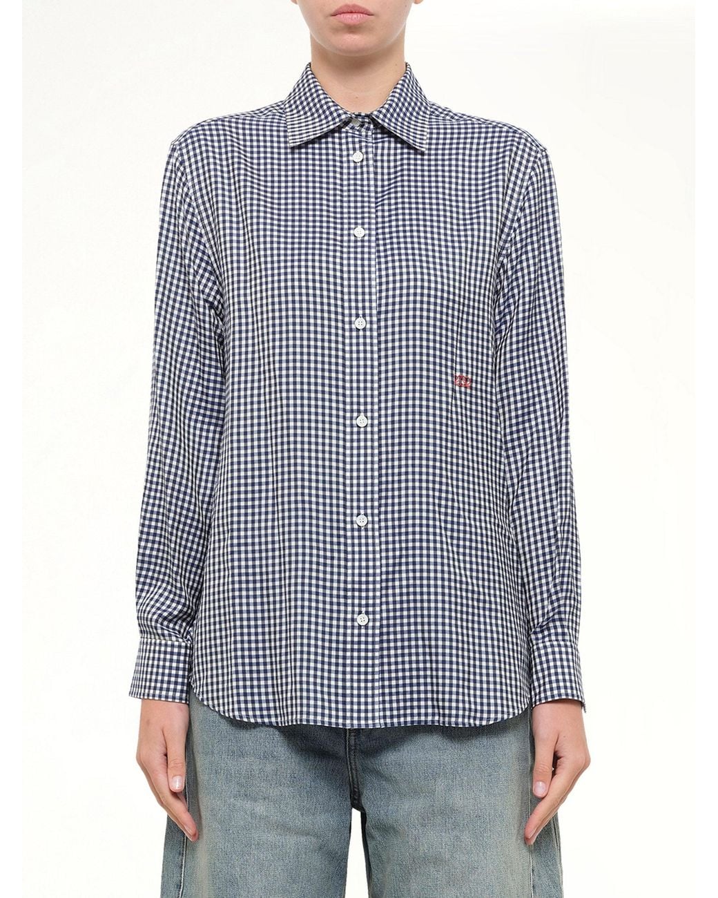 Loewe Blue Silk Gingham Check Shirt