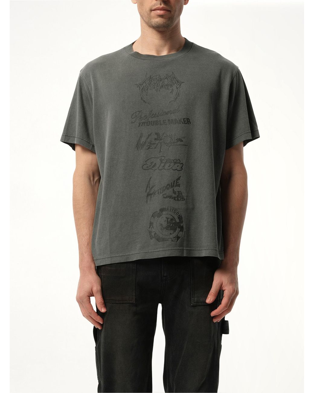 we11done Gray Multi-Logo T-Shirt for men