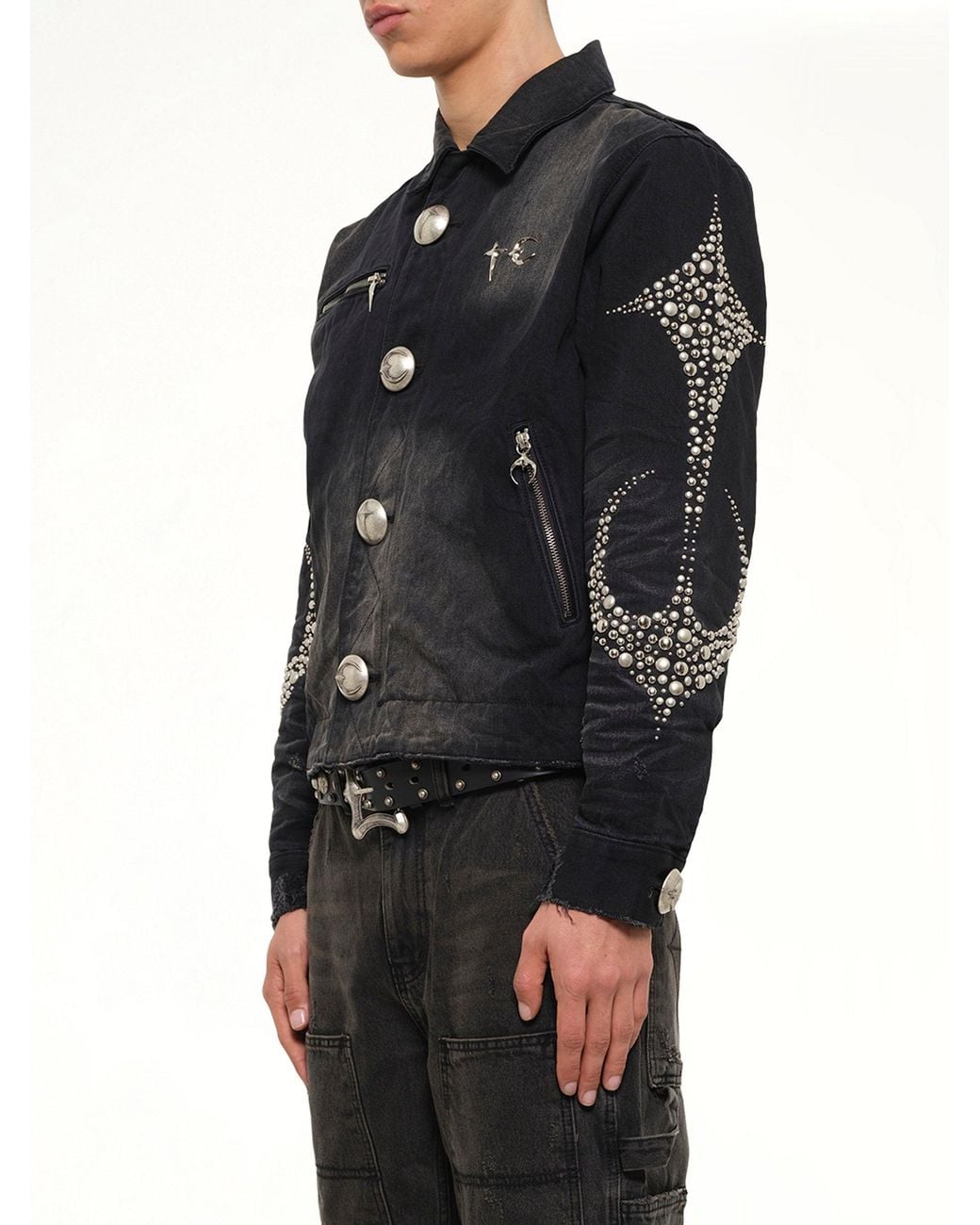 THUG CLUB Black Iron Steel Focus Denim Jacket for men