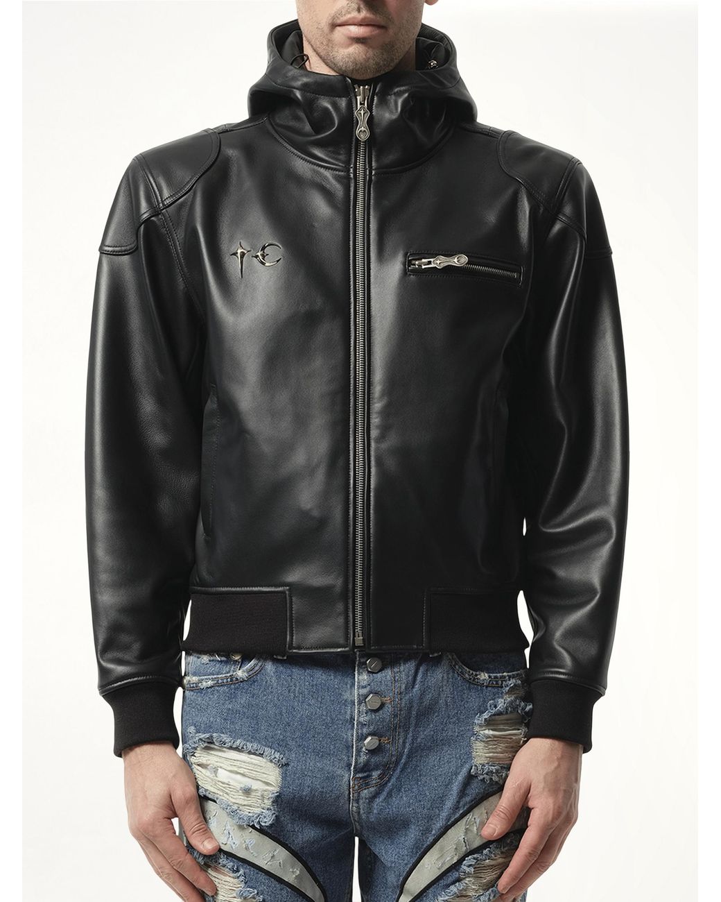 THUG CLUB Slim Rock Leather Jacket in Black for Men | Lyst