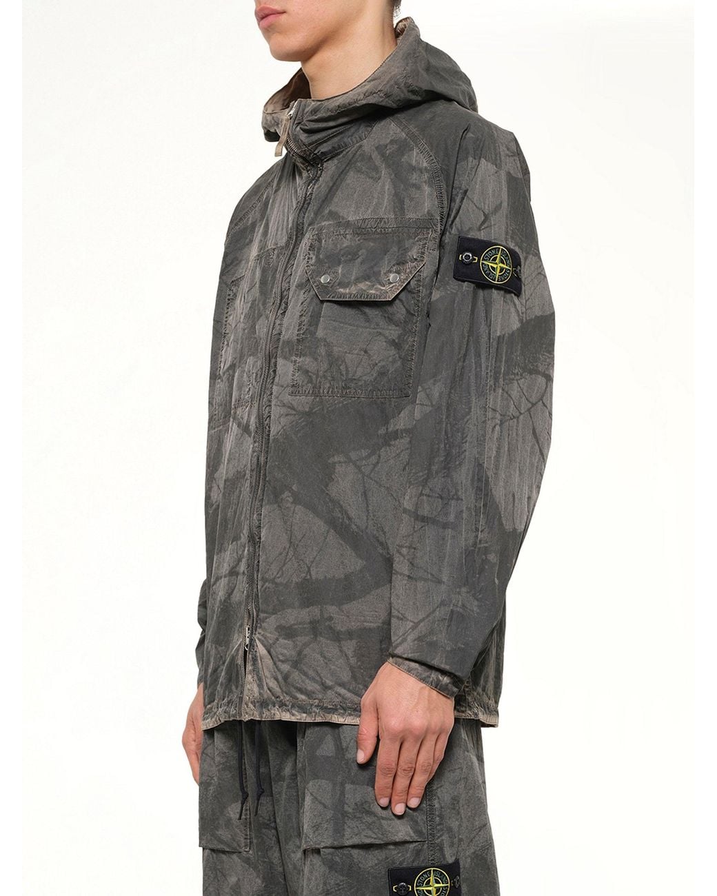 Stone Island Gray 1200038 Tree Camo Hooded Jacket for men