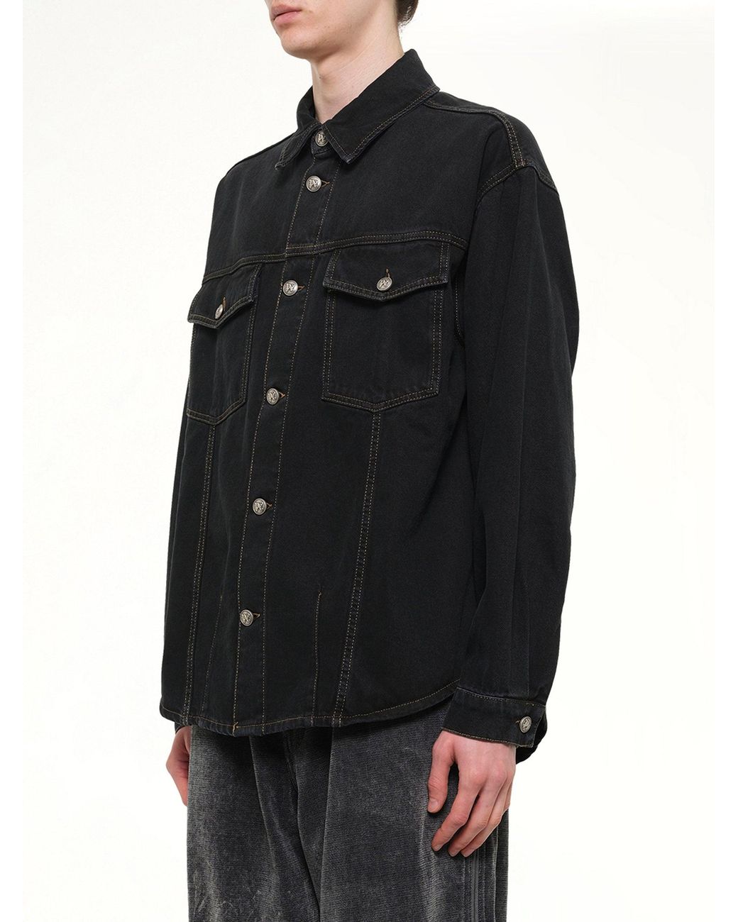 Palm Angels Black Classic Logo Faded Denim Shirt for men