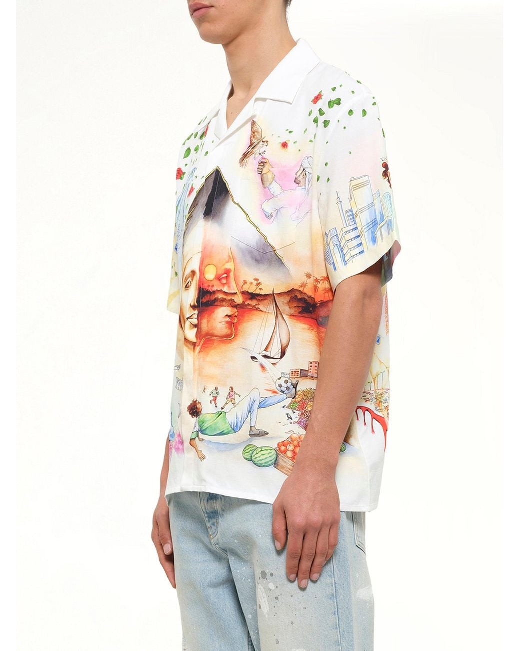 Casablanca White Egyptian Arts Cuban Collar Ss Shirt for men