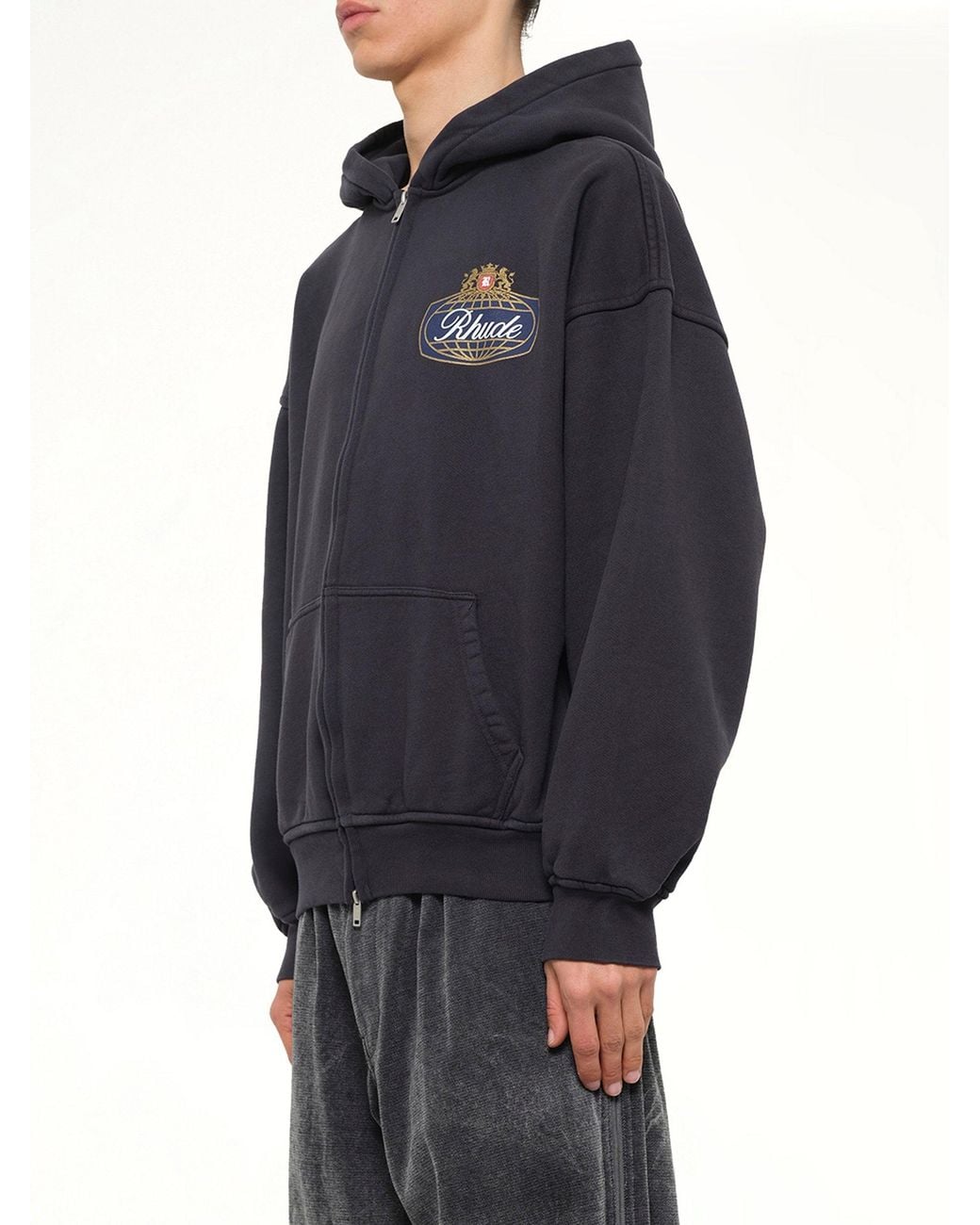 Rhude Blue Safari Crest Zip Up Hoodie for men