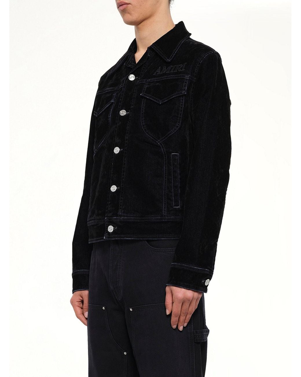 Amiri Black Vintage Cut Flock Denim Jacket for men