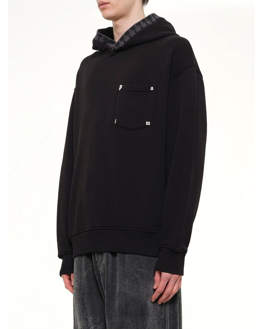 Palm Angels Black Palm Rib Loose Hoodie for men