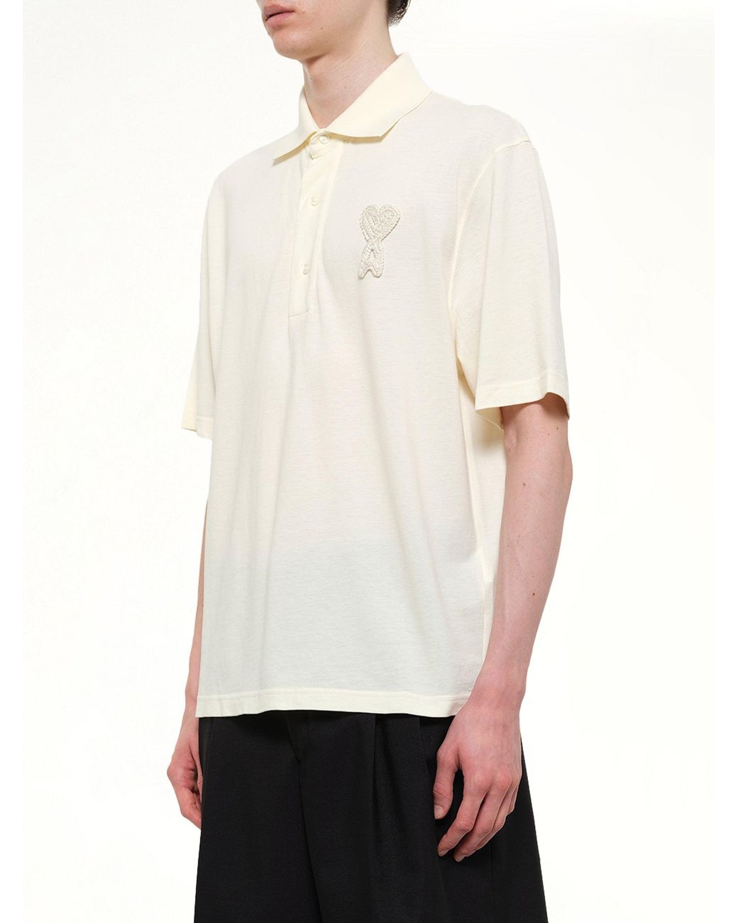 AMI White Knitted Adc Boxy Polo for men