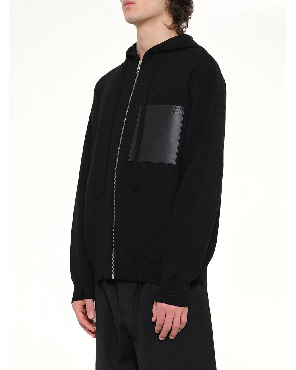 Loewe Black Wool Zip-Up Hoodie for men
