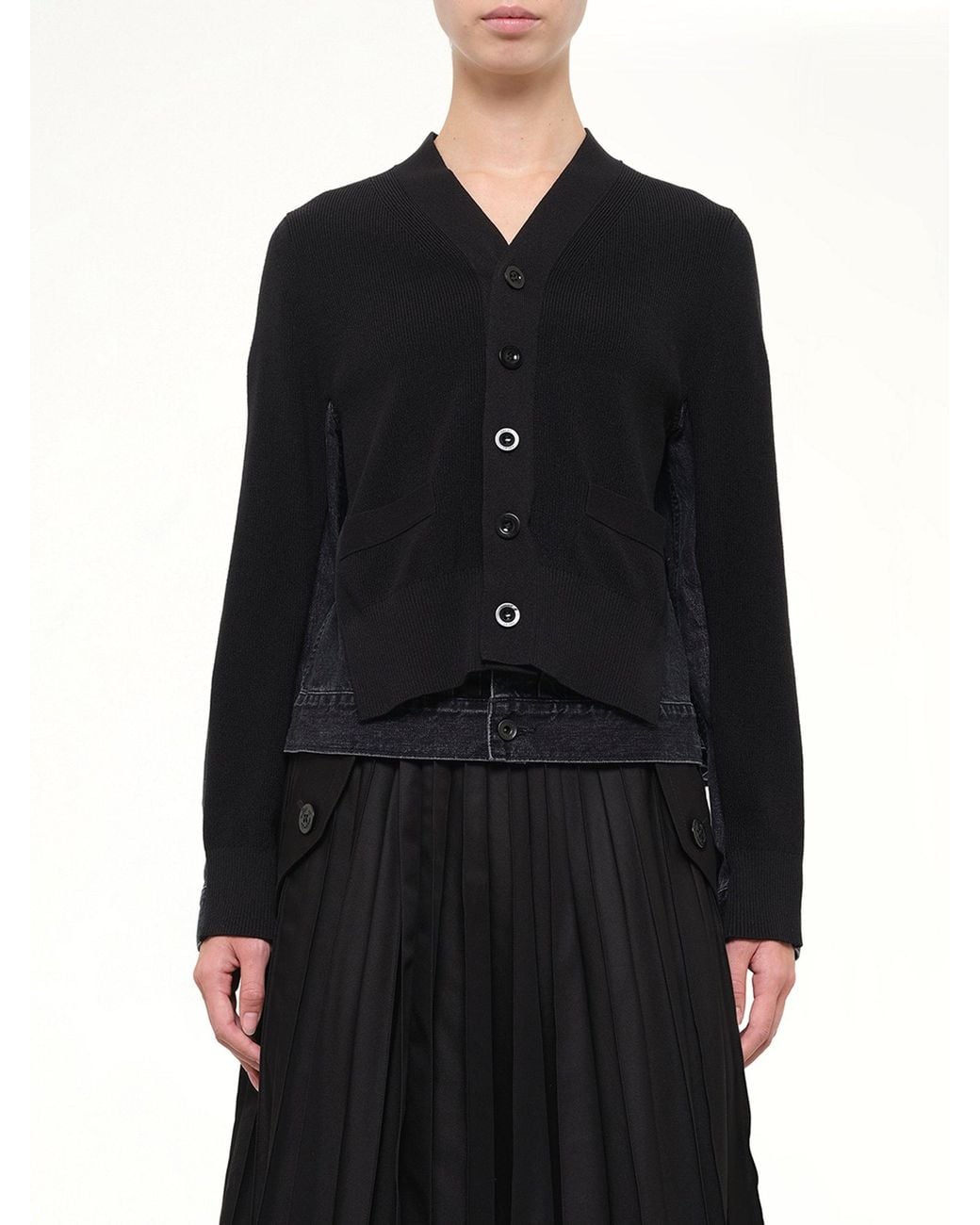 Sacai Black Long Sleeve Denim X Knit Cardigan