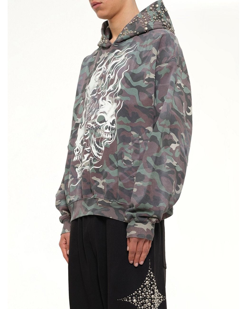 THUG CLUB Gray Hotheaded Riding Skull Hoodie for men