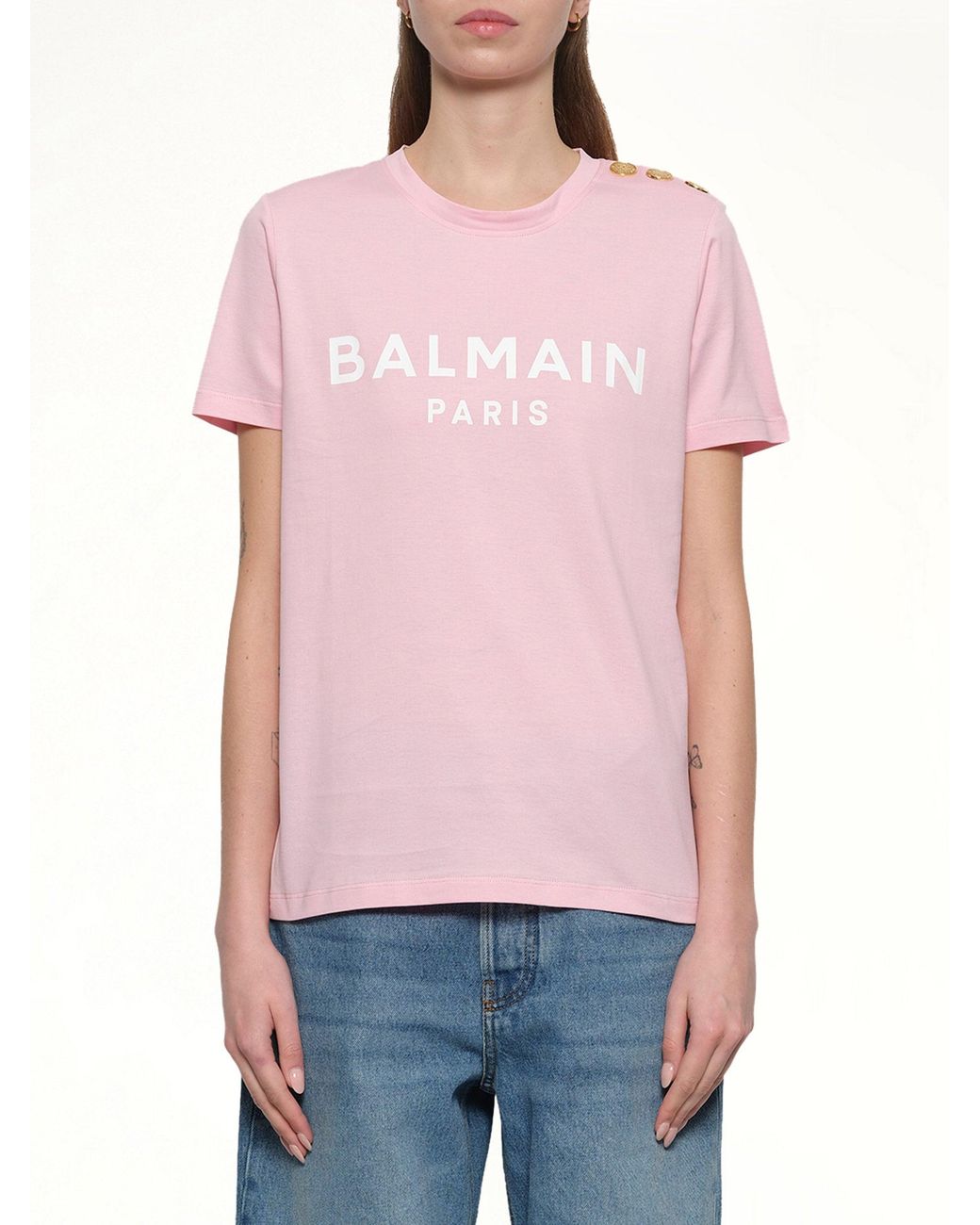 Balmain Pink 3 Btn Printed T-Shirt