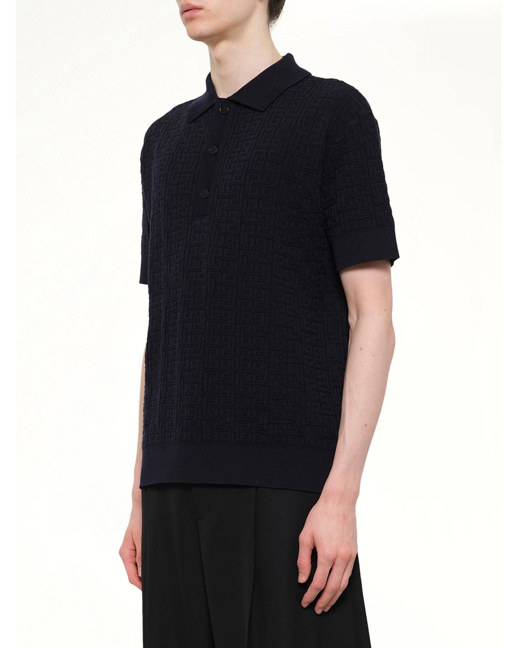 Balmain Black Monogram Vanise Knit Polo for men