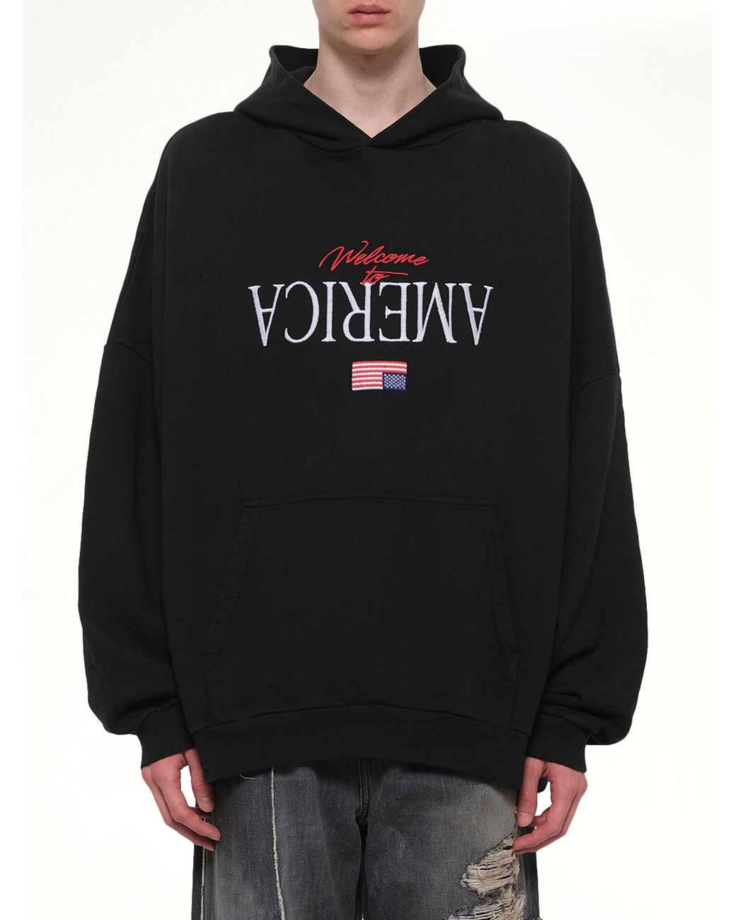 Willy Chavarria Black Welcome To America Hooligan Hoodie for men