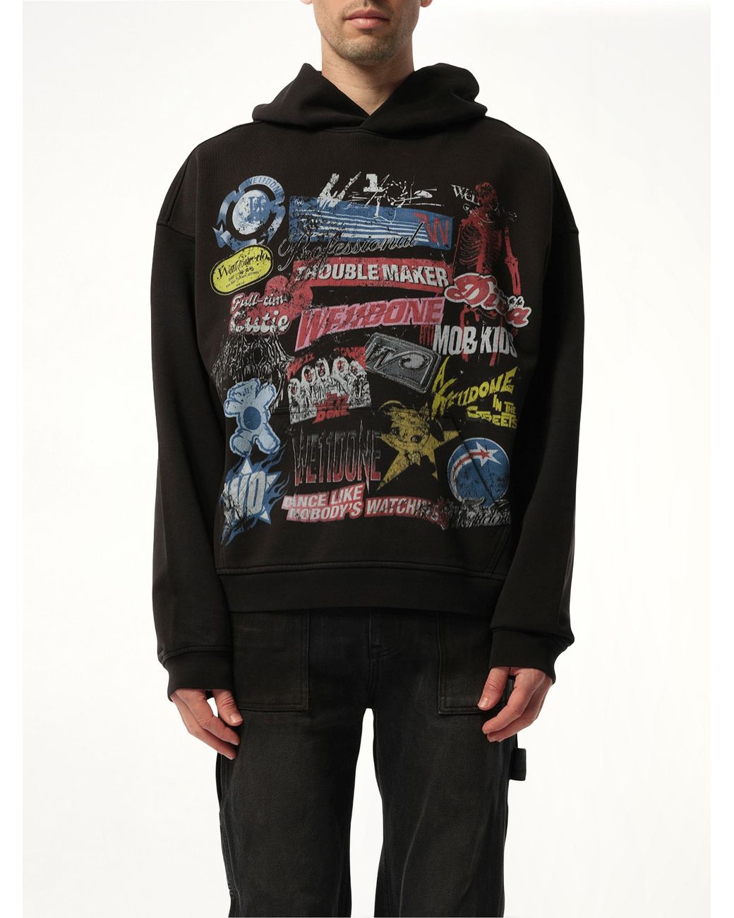 we11done Black Vintage Collage Hoodie for men