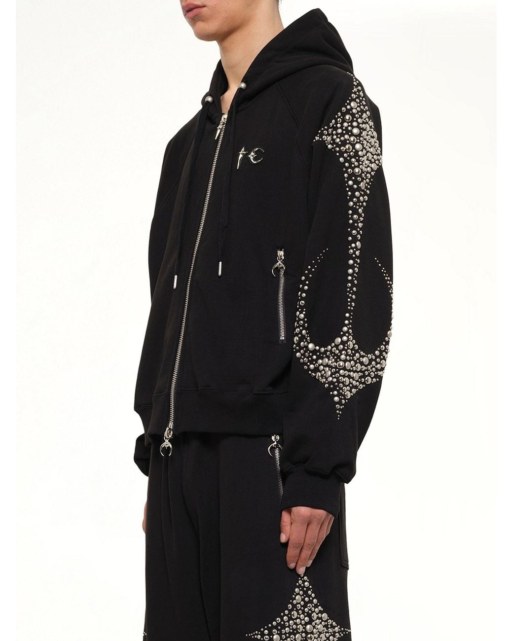 THUG CLUB Black Iron Steel Focus Zip-Up Hoodie for men