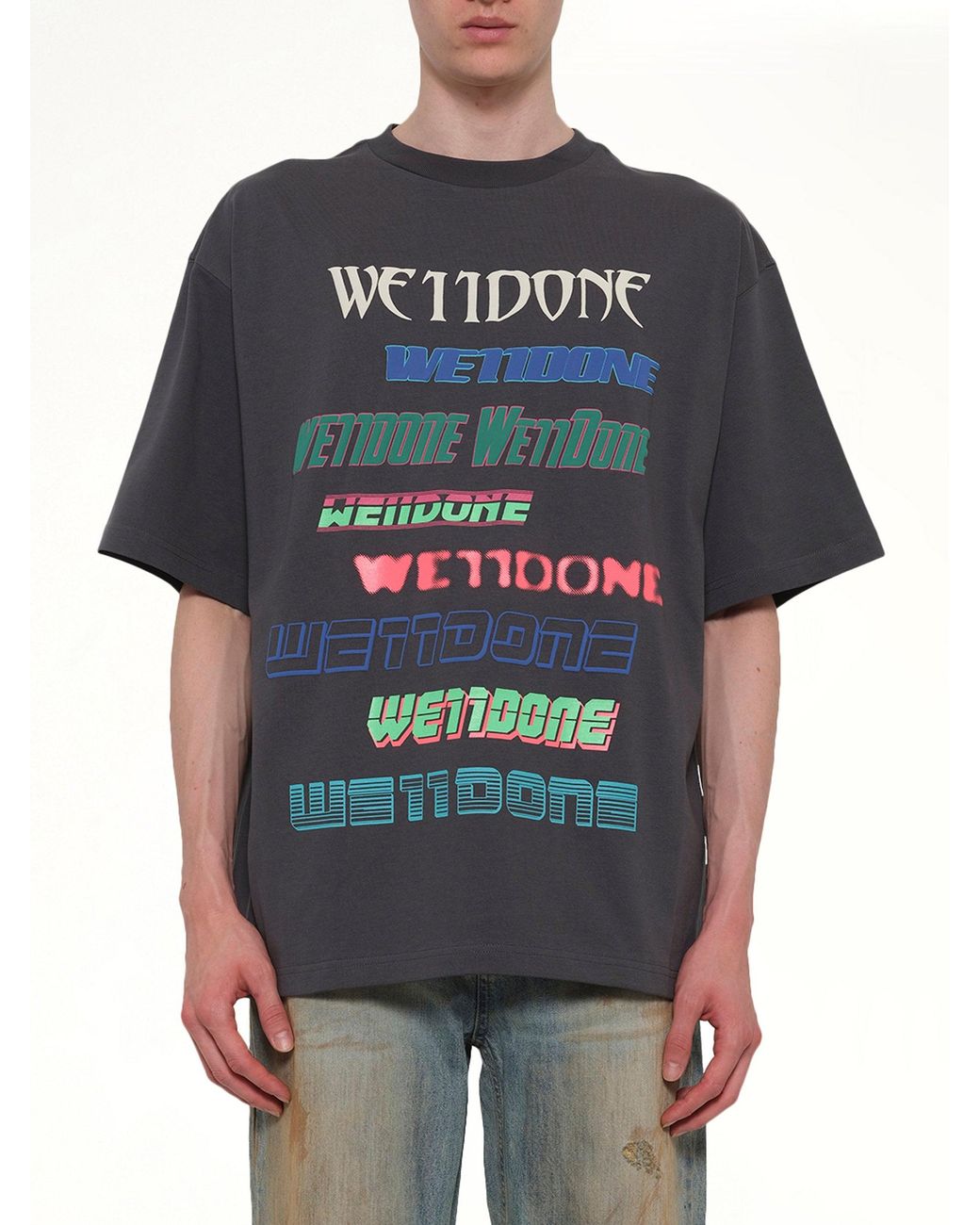 we11done Gray Multi Logo T-Shirt for men