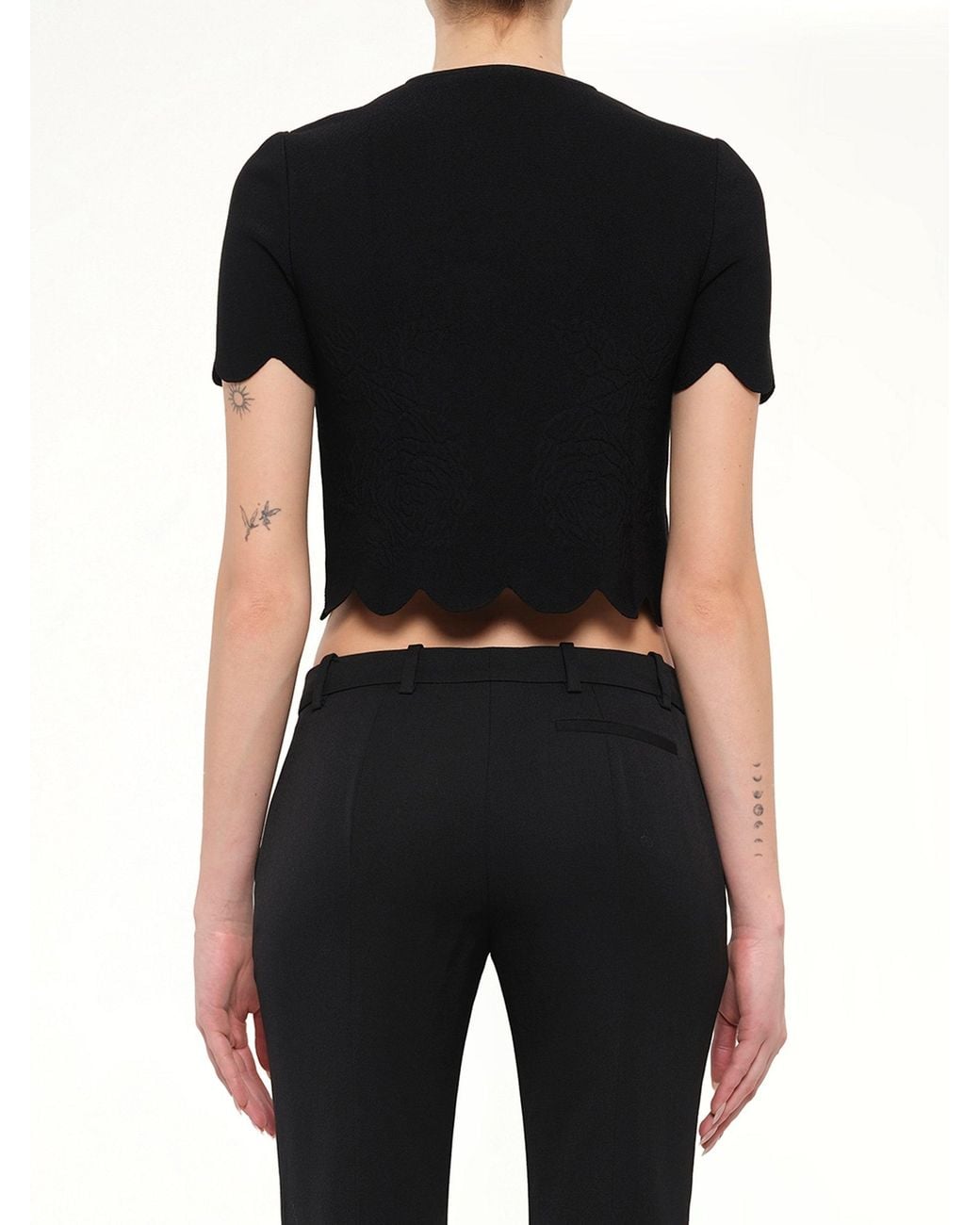 McQueen Black Embellished Rose Top