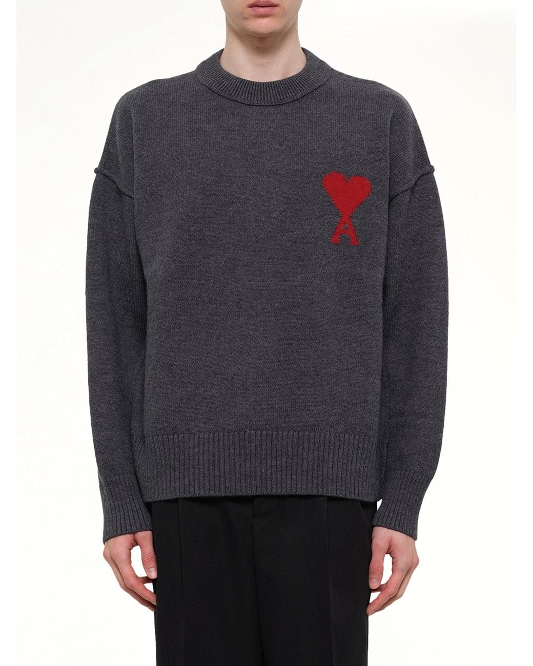 AMI Gray Ami De Coeur Sweater for men