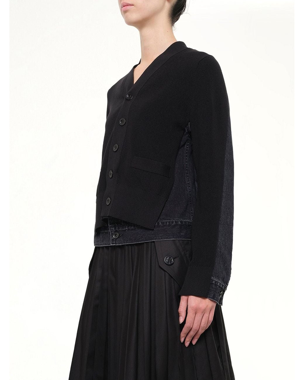 Sacai Black Long Sleeve Denim X Knit Cardigan