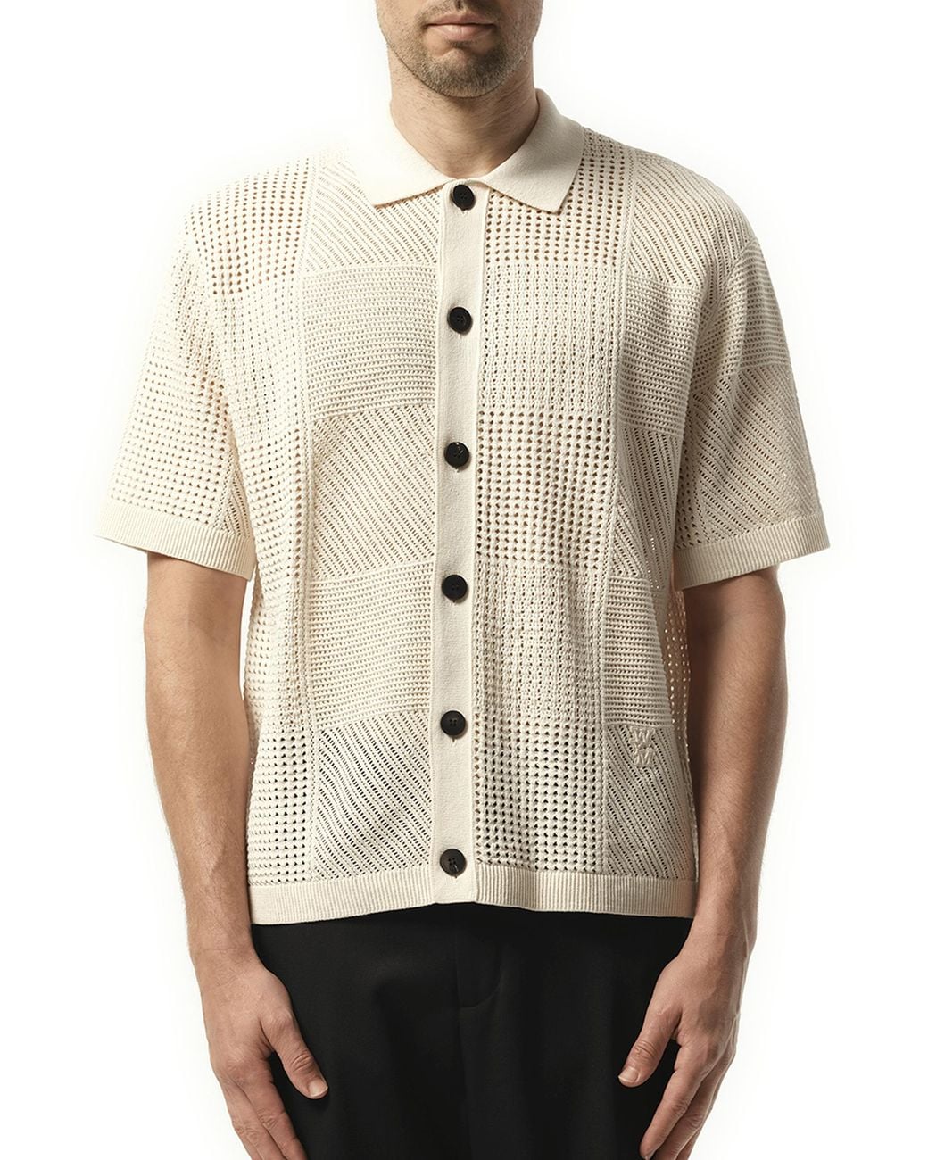 Wooyoungmi Natural Crochet Shirt, Short Sleeves, 100% Cotton for men