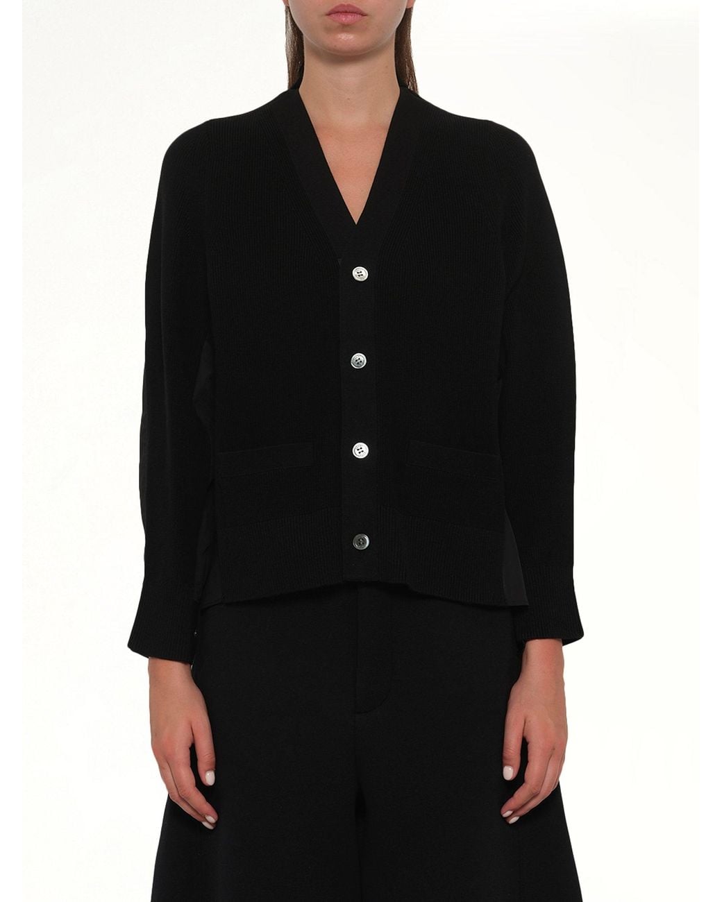 Sacai Black Cotton Knit X Poplin Cardigan
