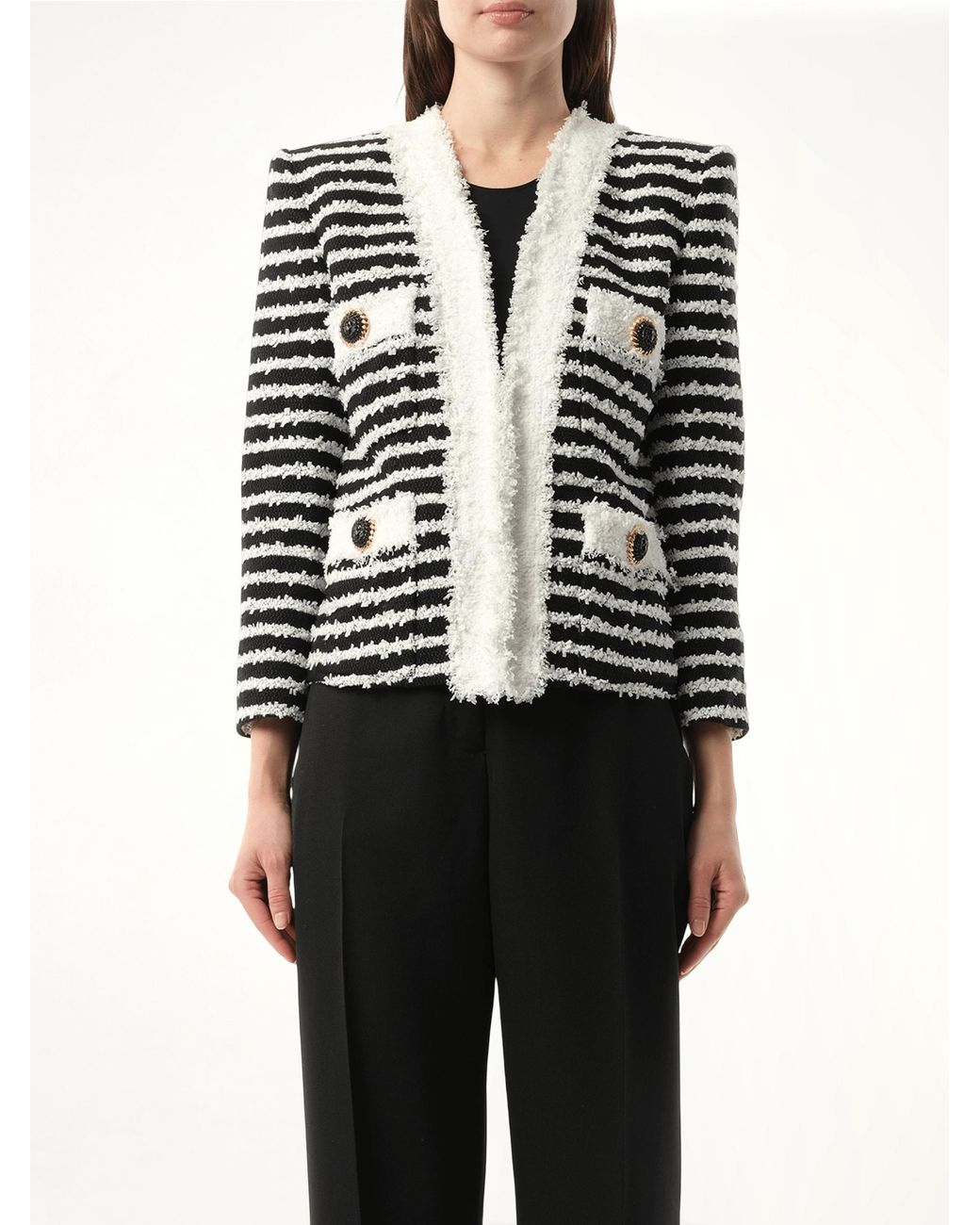 Balmain Black 4Pkt Mariniere Tweed Jacket, 100% Cotton