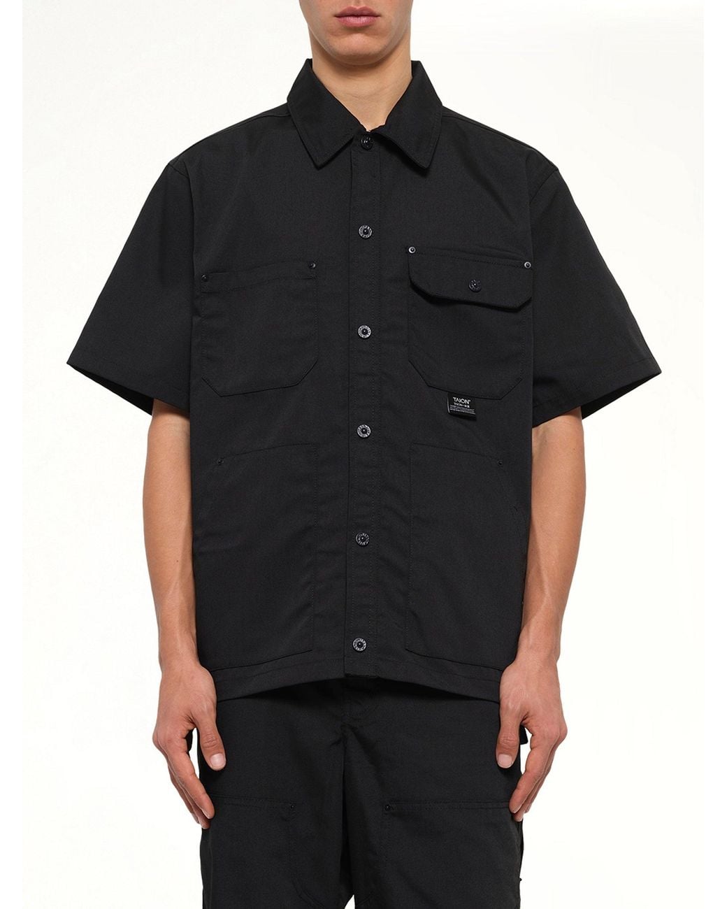 Taion Black Non Down Work Half Sleeve Shirt for men