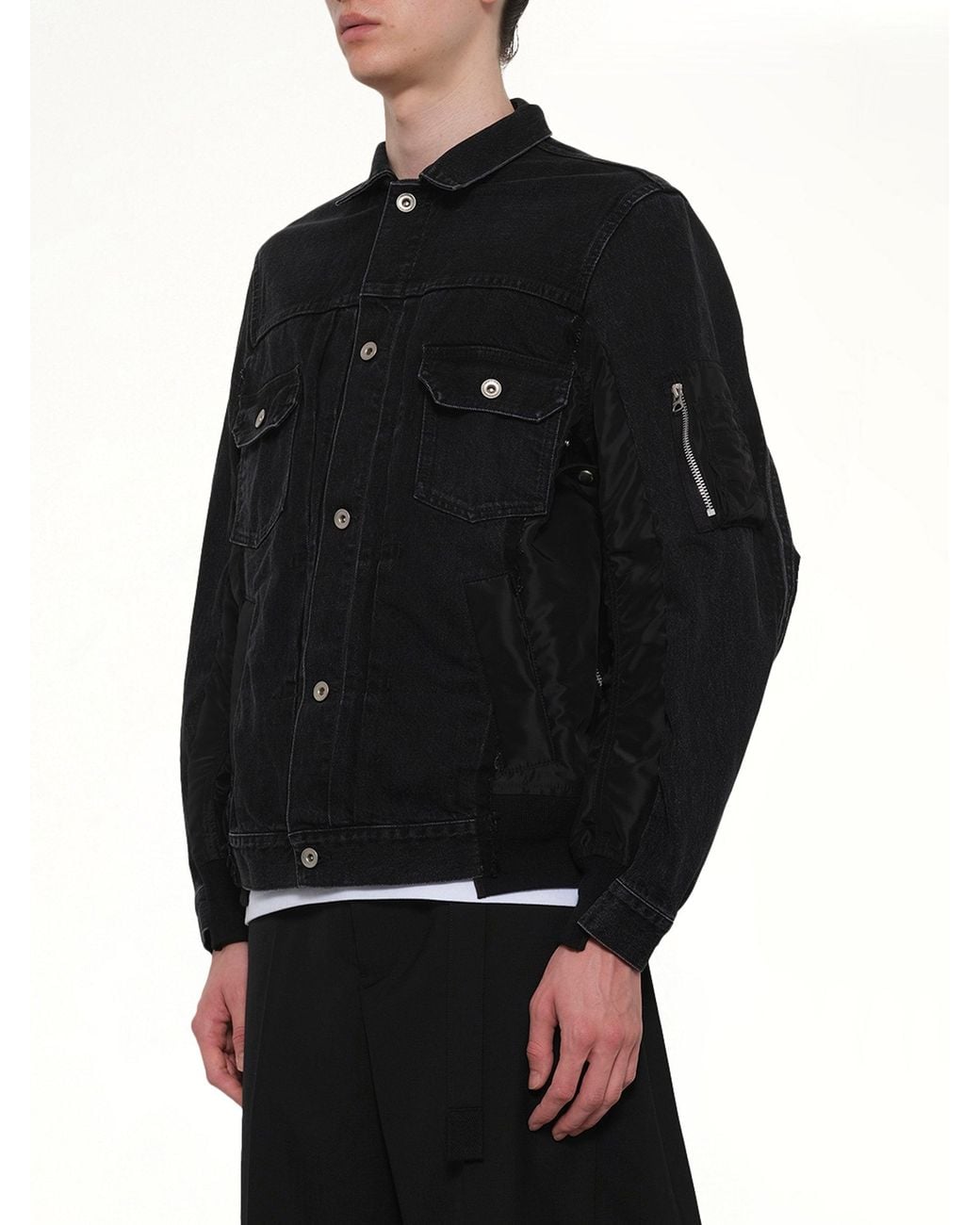 Sacai Black Denim X Nylon Twill Jacket for men
