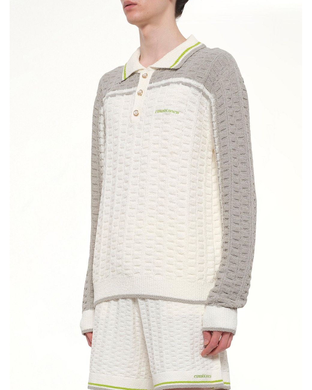 Casablanca White Tennis Boucle Long Sleeve Polo Shirt for men