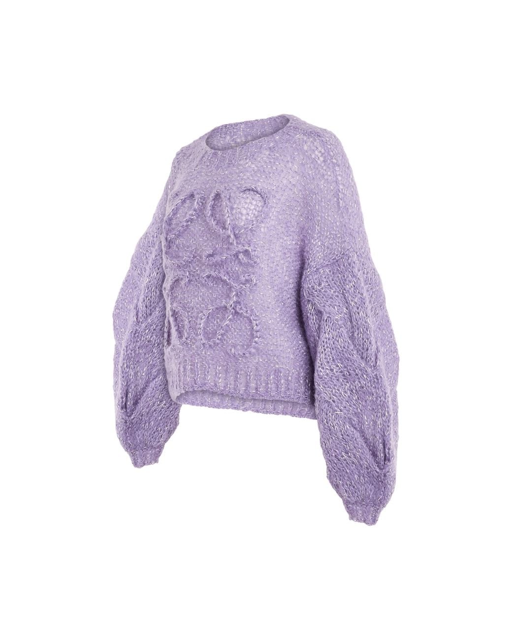 Loewe Purple Cropped Anagram Mohair Sweater