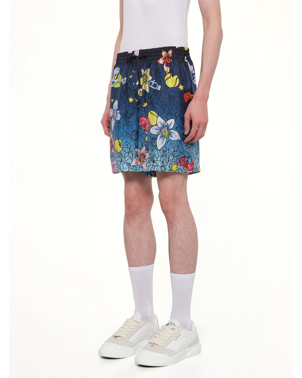 Casablanca Blue Collage D'Icones Silk Shorts for men